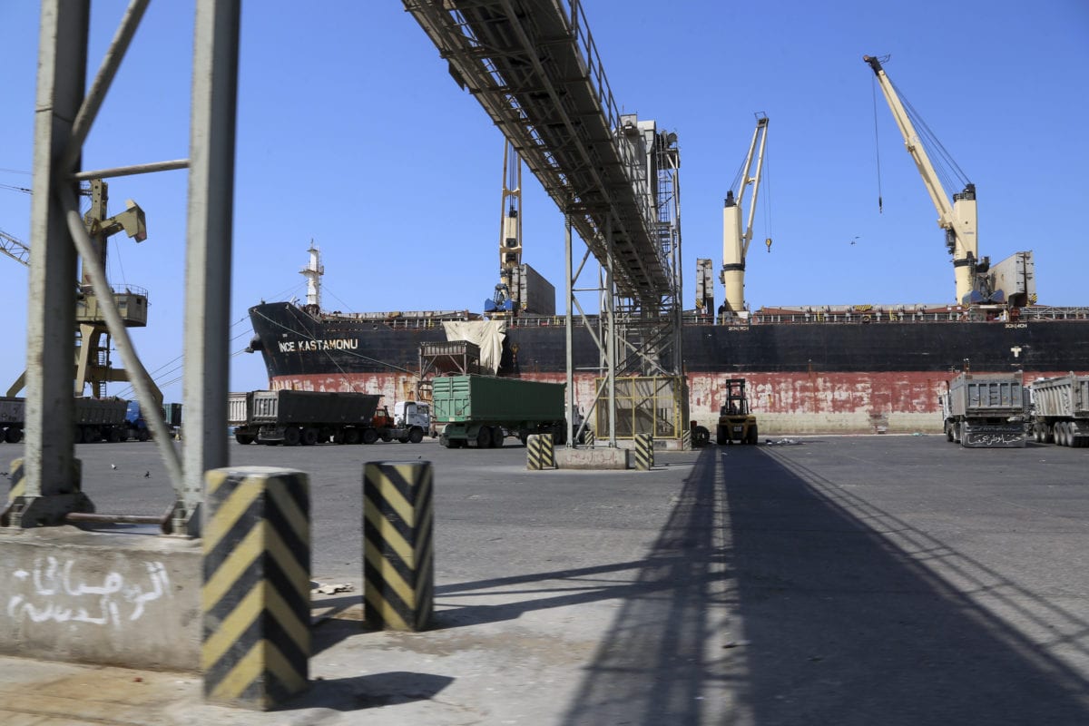 A picture taken on November 22, 2018, shows a partial view of the port of the Red Sea city of Hudaydah [STR / AFP /Getty Images]