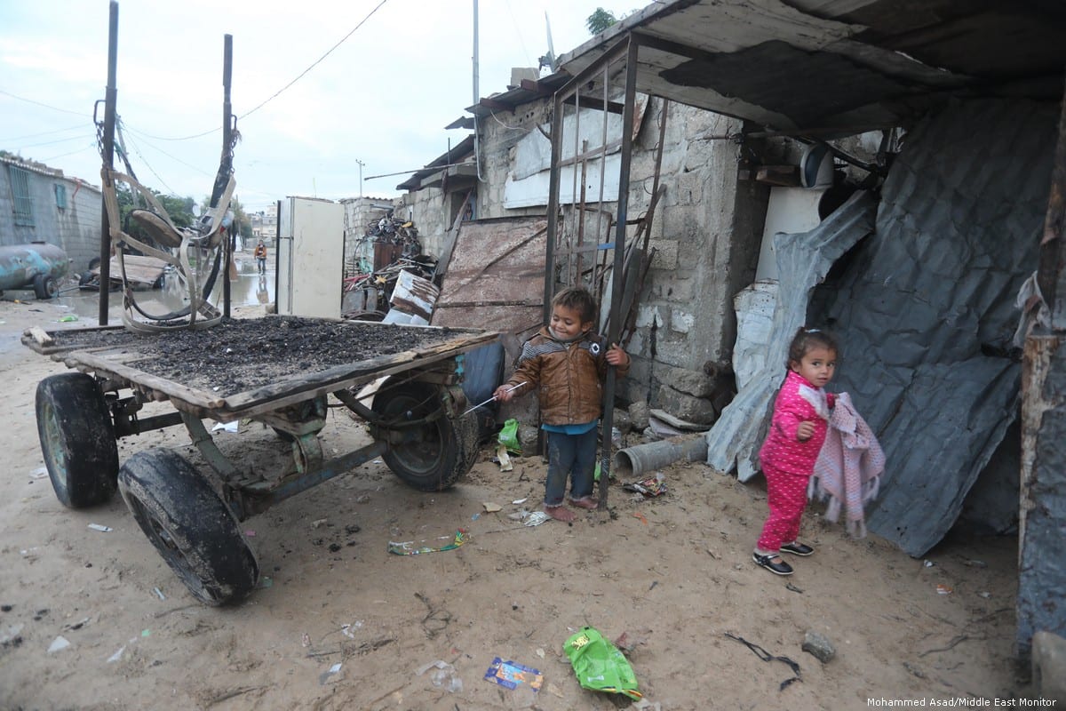 Gazan children layer up with the warm clothes seen during the winter months in Gaza on 21 January 2018 [Mohammed Asad/Middle East Monitor]