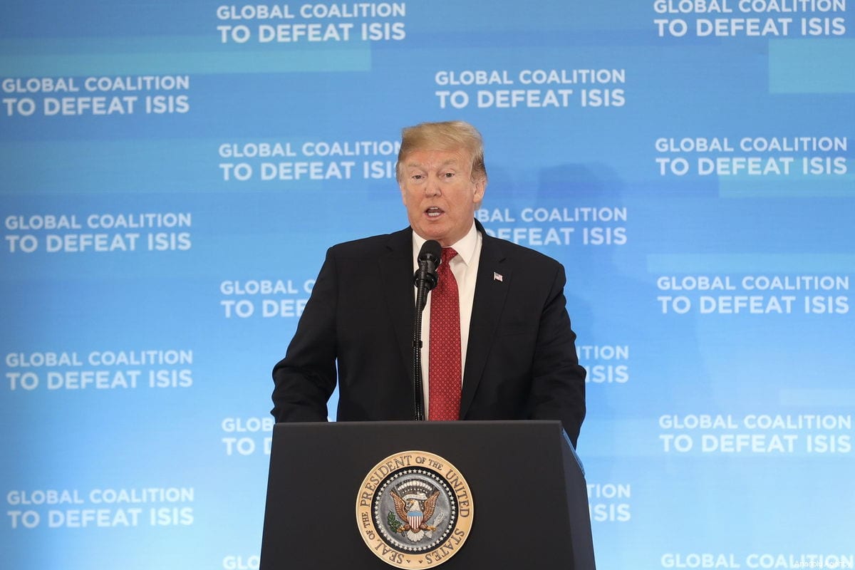 US President Donald Trump makes a speech during the meeting of the Ministers of the Global Coalition to Defeat Daesh, at the State Department in Washington, United States on 6 February 2019. [ Mustafa Kamacı - Anadolu Agency ]