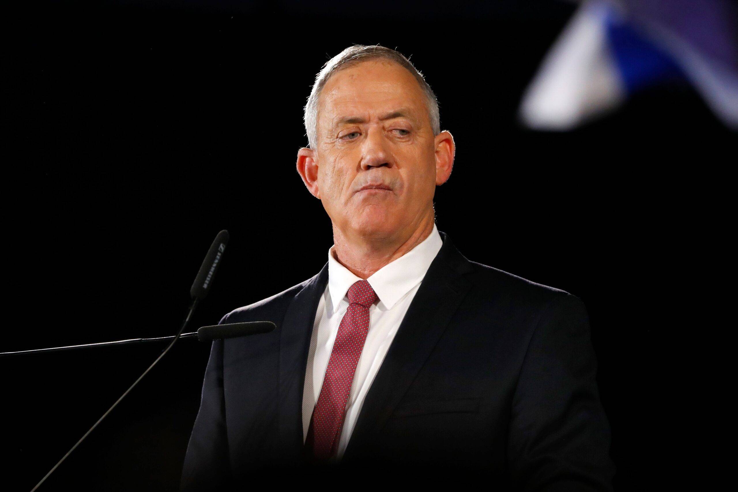 Benny Gantz, former Israeli military chief of staff, and presidential candidate, speaks during an electoral campaign gathering on 19 February 2019, in Tel Aviv [JACK GUEZ/AFP/Getty Images]