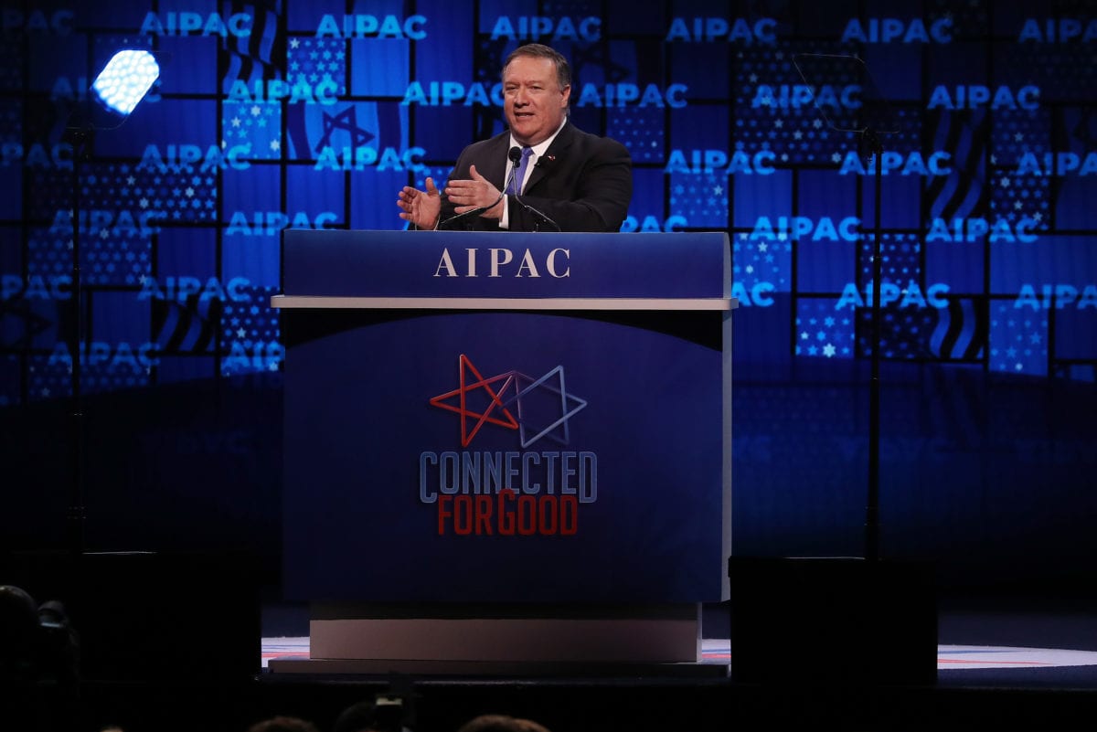 US Secretary of State Mike Pompeo speaks at the annual American Israel Public Affairs Committee (AIPAC) conference on 25 March, 2019 in Washington DC [Mark Wilson/Getty Images]