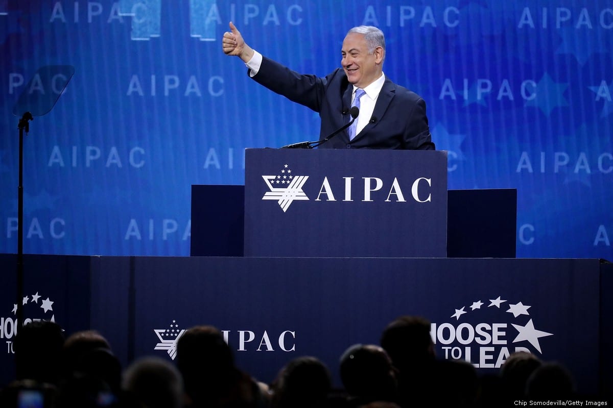Israeli Prime Minister Benjamin Netanyahu during an AIPAC conference in Washington, US on 6 March 2018 [Chip Somodevilla/Getty Images]