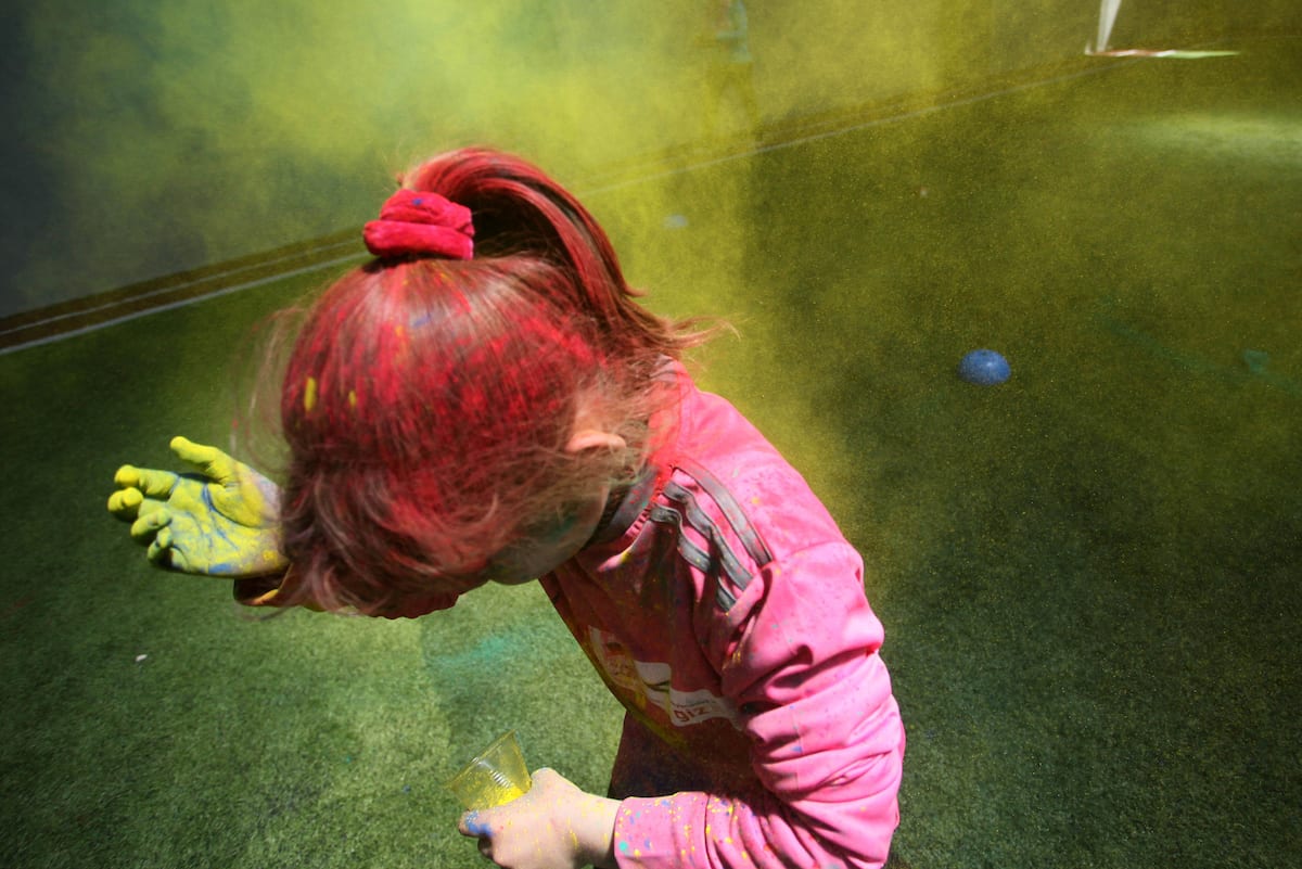 Palestinian children take part in the festival of colour battle in Gaza city, on 3 April, 2019 [Mahmoud Ajjour/Apaimages]