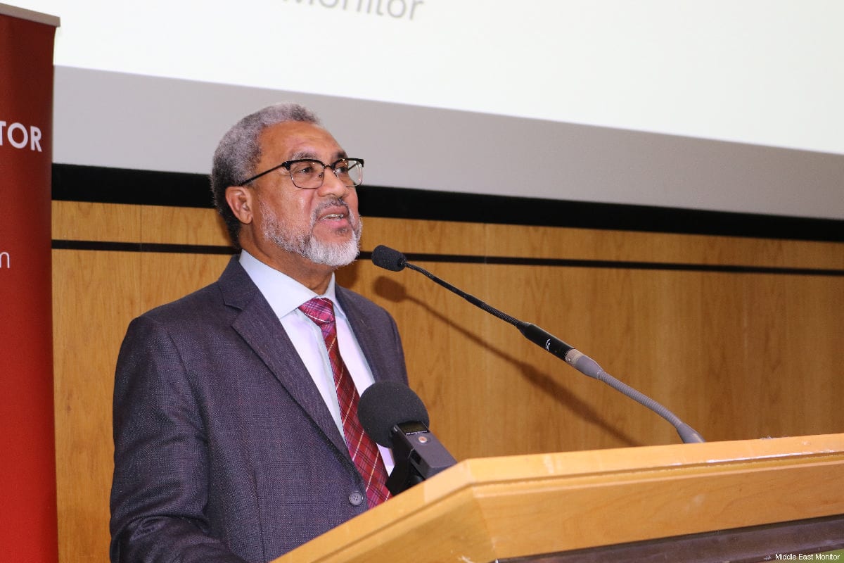 MEMO Director, Dr. Daud Abdullah speaks at MEMO's 'Present Absentees' conference in London on April 27, 2019 [Middle East Monitor]