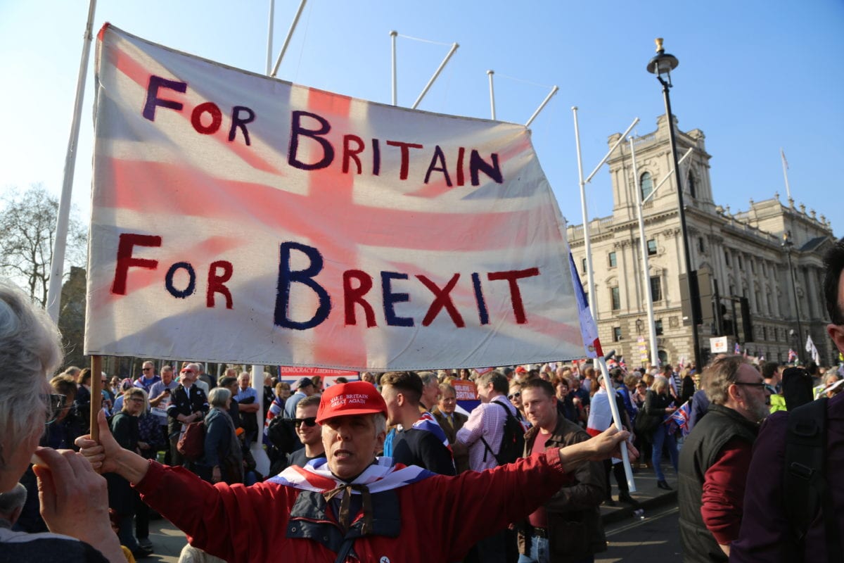 Pro Brexit protesters gather to stage a demonstration at Parliament Square as British MPs debate the Brexit deal before voting it for the third time in London, United Kingdom on 29 March 2019. ( Tayfun Salcı - Anadolu Agency )