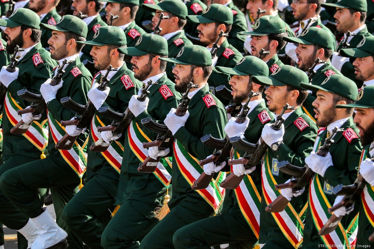 Members of Iran's Revolutionary Guards Corps march during the annual military parade in Tehran, Iran on 22 September 2018 [STRINGER/AFP/Getty Images]