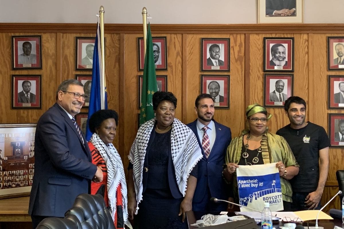 The deputy leader of the Namibian Parliament together with members of the SWAPO Women’s Council meeting in Windhoek with members of the Palestinian Embassy, BDS movement and Israeli Apartheid Week team [BDS SOUTH AFRICA]