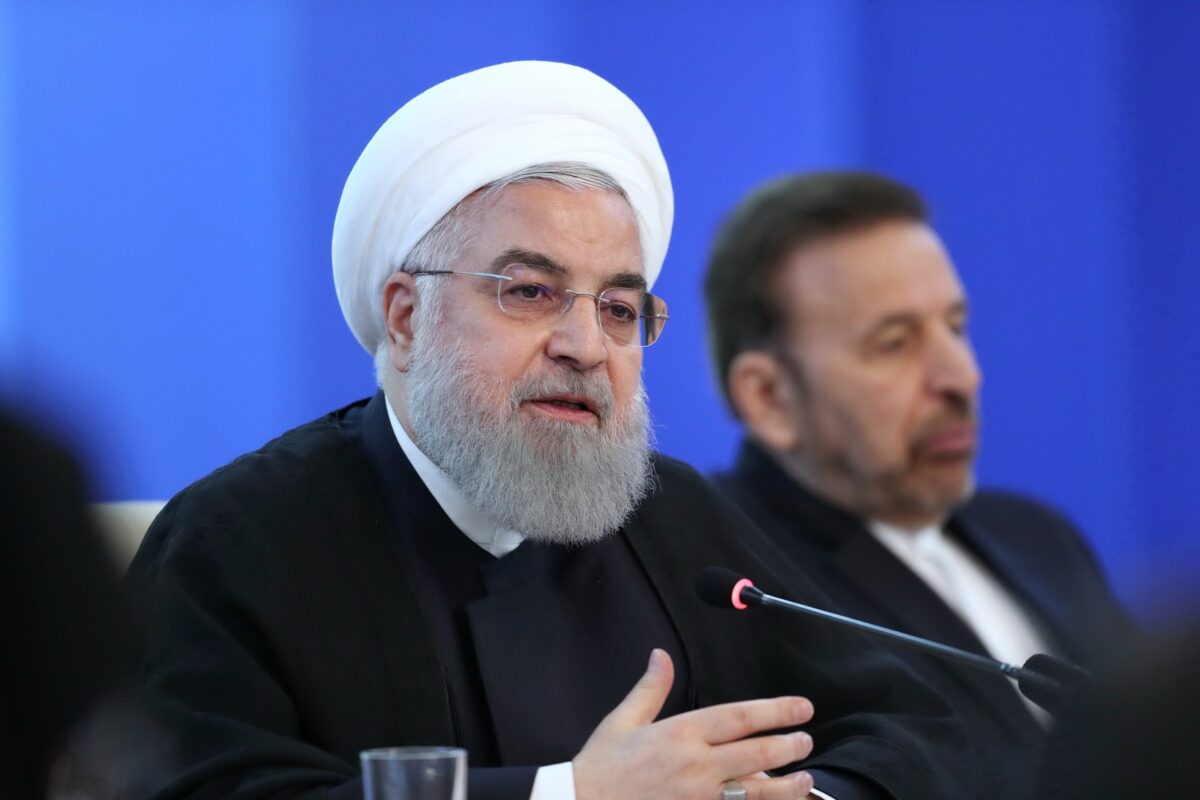 Iranian President Hassan Rouhani (C) makes a speech on the US sanctions following the cabinet ministers' meeting in Tehran, Iran on 12 June 2019 [Iranian Presidency/Handout/Anadolu Agency]