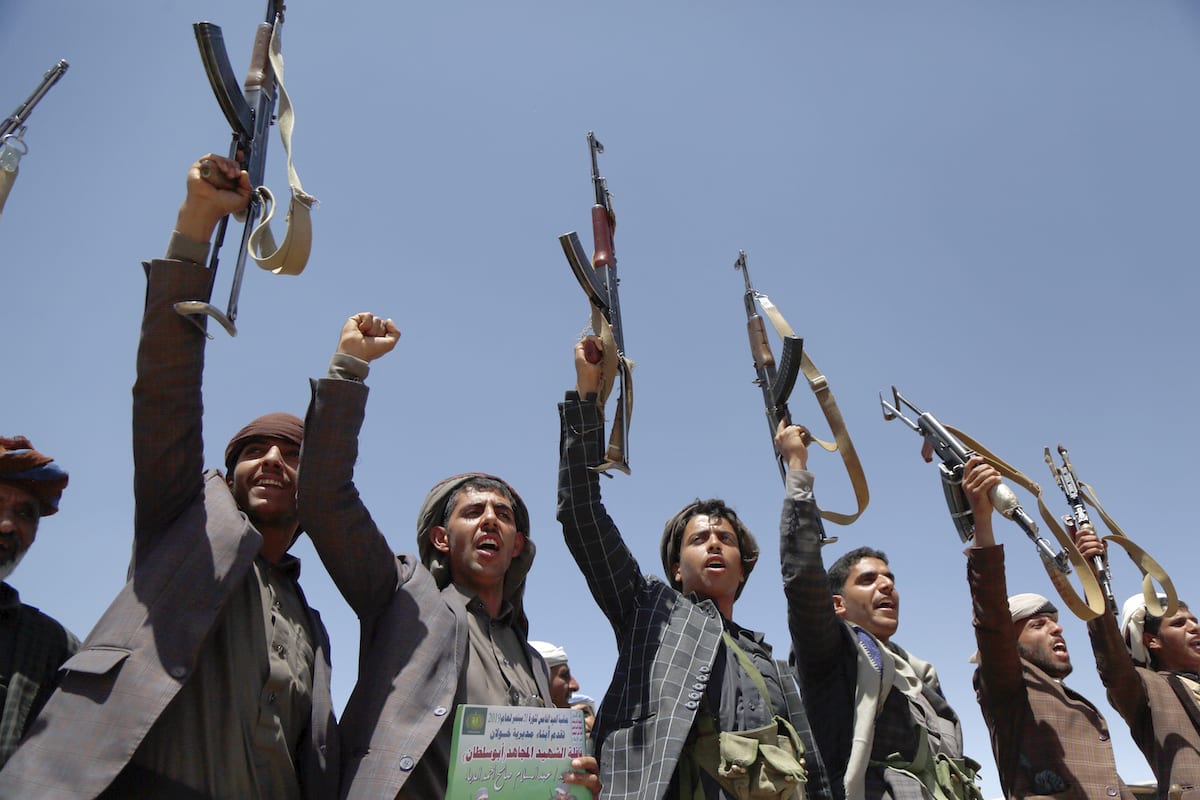 Supporters of Houthis participate in march on the occasion of the fifth anniversary of Houthis' control of the Yemeni capital Sanaa, on 21 September 2019. [Mohammed Hamoud - Anadolu Agency]