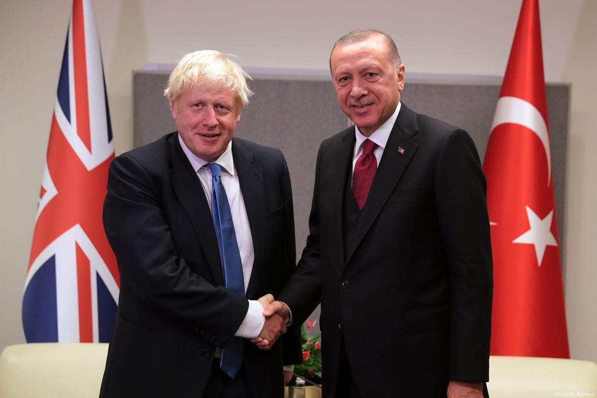 President of Turkey, Recep Tayyip Erdogan meets British Prime Minister Boris Johnson within the 74th session of UN General Assembly in New York, United States on 24 September 2019. [Turkish Presidency / Murat Cetinmuhurdar - Anadolu Agency]