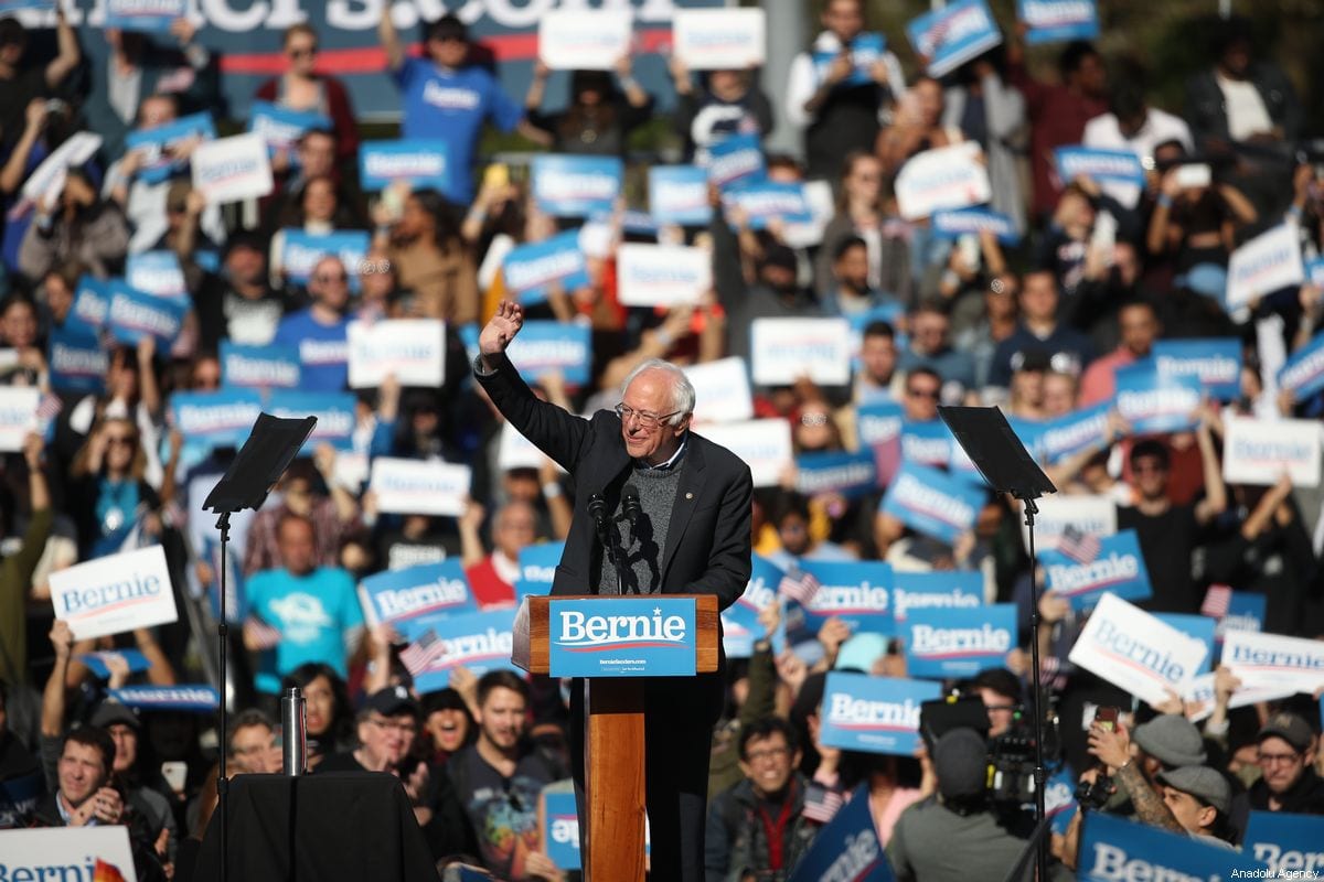 US Democratic presidential candidate, Senator Bernie Sanders speaks during a campaign rally at Queensbridge Park in New York, United States on October 19, 2019 [Tayfun Coşkun / Anadolu Agency]