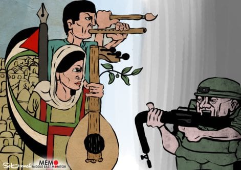 Palestinian's culture and heritage is the best weapon against the Occupation - Cartoon [Sabaaneh/MiddleEastMonitor]