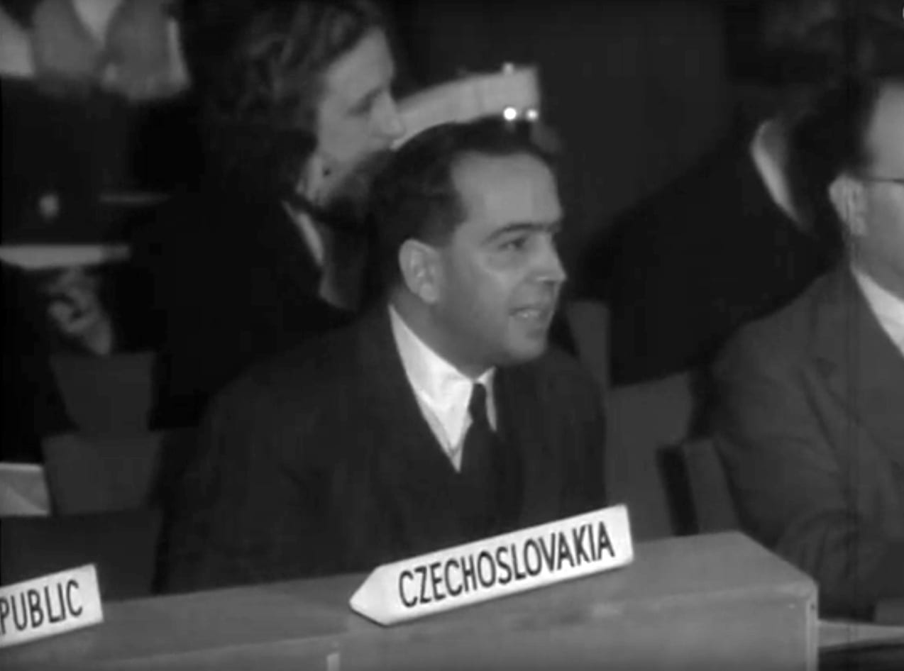 Henry Kattan, speaking at the UN on behalf of the Arab Higher Committee, arguing for Palestinian independence.