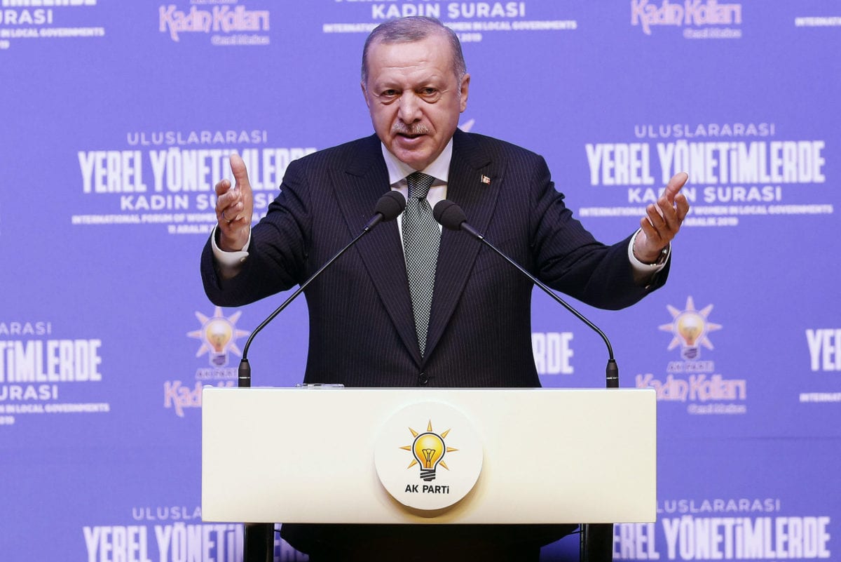 President of Turkey Recep Tayyip Erdogan delivers a speech as he attends sixth International Forum of Women in Local Governments, at ATO Congresium in Ankara, Turkey on 11 December 2019. [Mehmet Ali Özcan - Anadolu Agency]