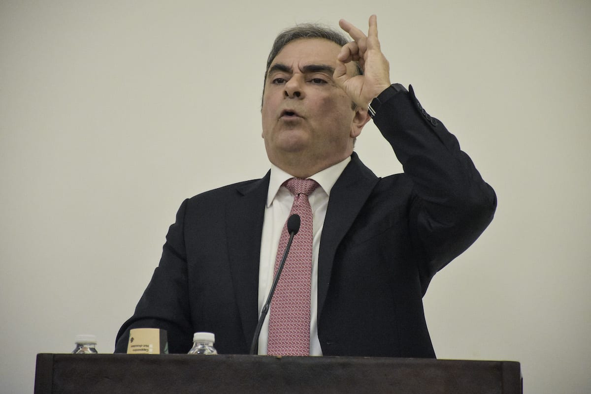 Former chairman of Nissan, Carlos Ghosn speaks during a press conference in Beirut, Lebanon on 8 January, 2020 [Mahmut Geldi/Anadolu Agency]