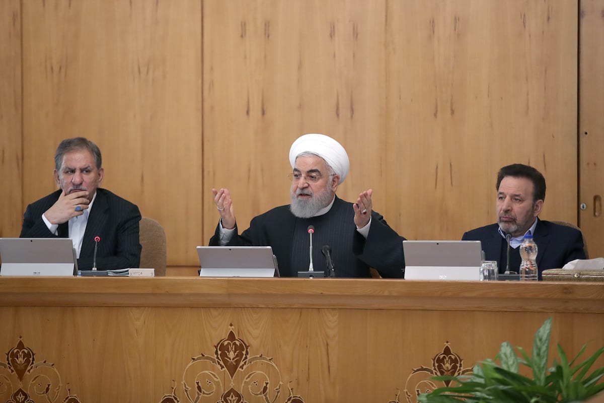 Iranian President Hassan Rouhani (C) makes a speech as he chairs the Council of Ministers' Meeting in Tehran, Iran on 15 January 2020. [Iranian Presidency / Handout - Anadolu Agency]
