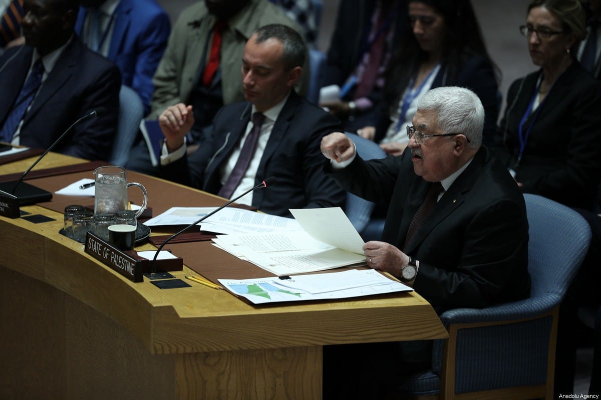 Palestinian President, Mahmoud Abbas speaks during the UN Security Council meeting about the situation in the Middle East, including the Palestinian at United Nations headquarters in New York, United States on 11 February 2020. [Tayfun Coşkun - Anadolu Agency]