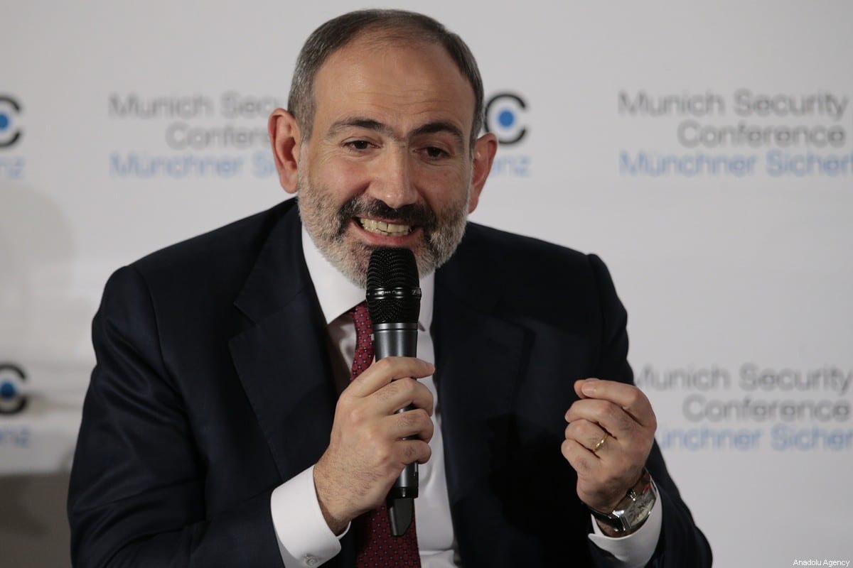 Prime Minister of Armenia Nikol Pashinyan in Munich, Germany on 15 February 2020 [Abdulhamid Hoşbaş/Anadolu Agency]