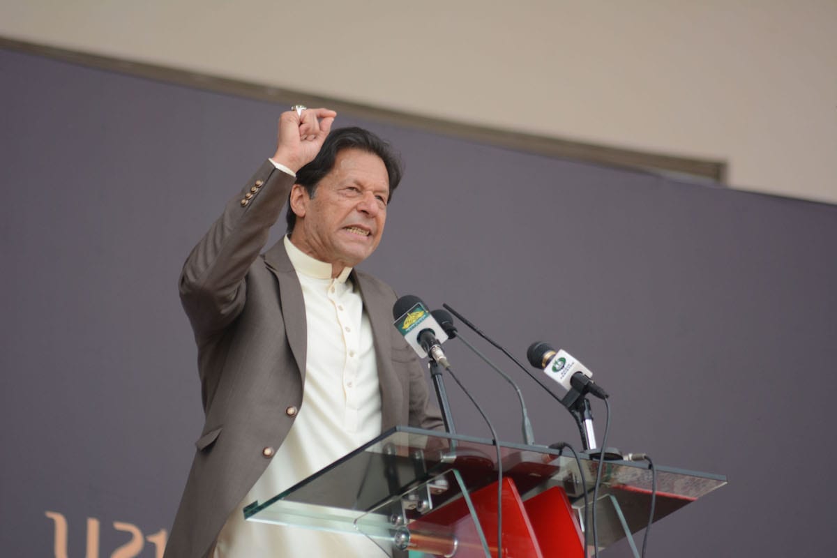 Pakistani Prime Minister Imran Khan addresses people during opening ceremony of U21 Games 2020 at Qayyum Sports Complex, in Peshawar, Pakistan on March 9, 2020. [Hussain Ali - Anadolu Agency]