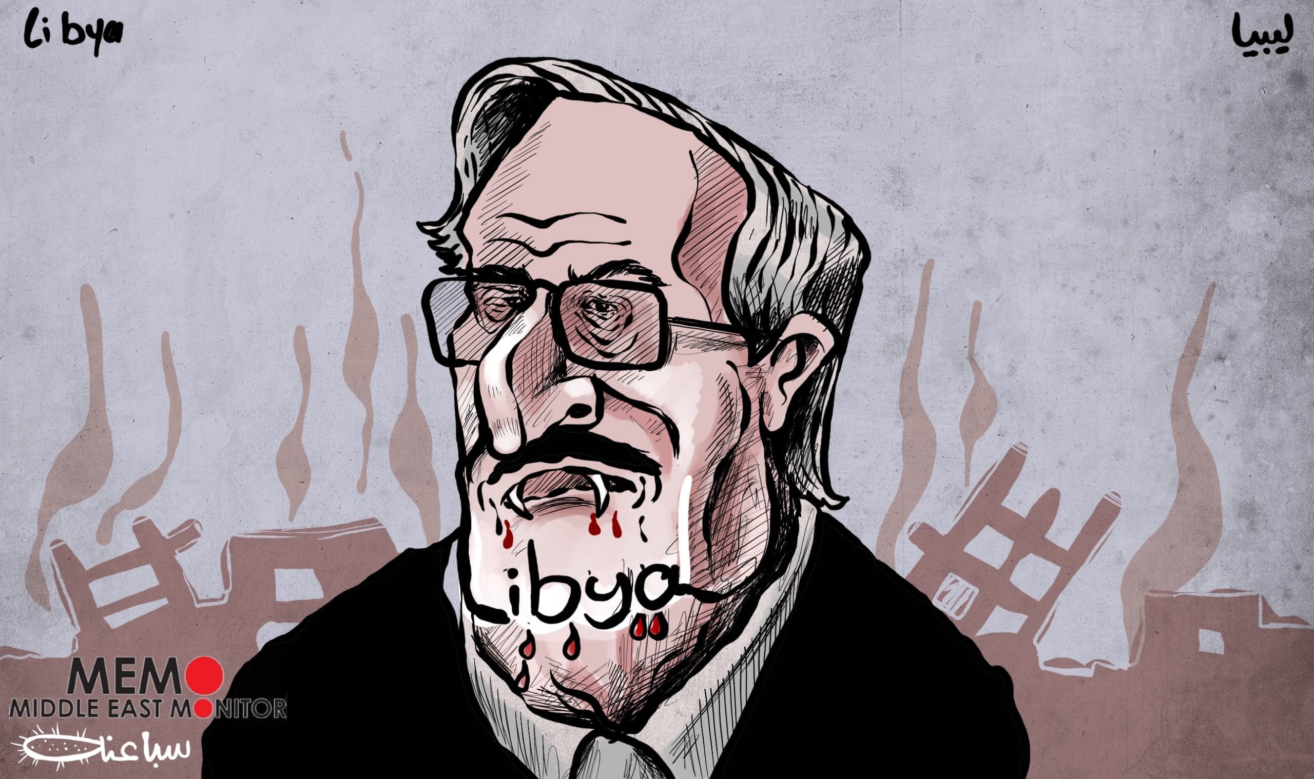 Bloody Haftar - Cartoon [Sabaaneh/MiddleEastMonitor]