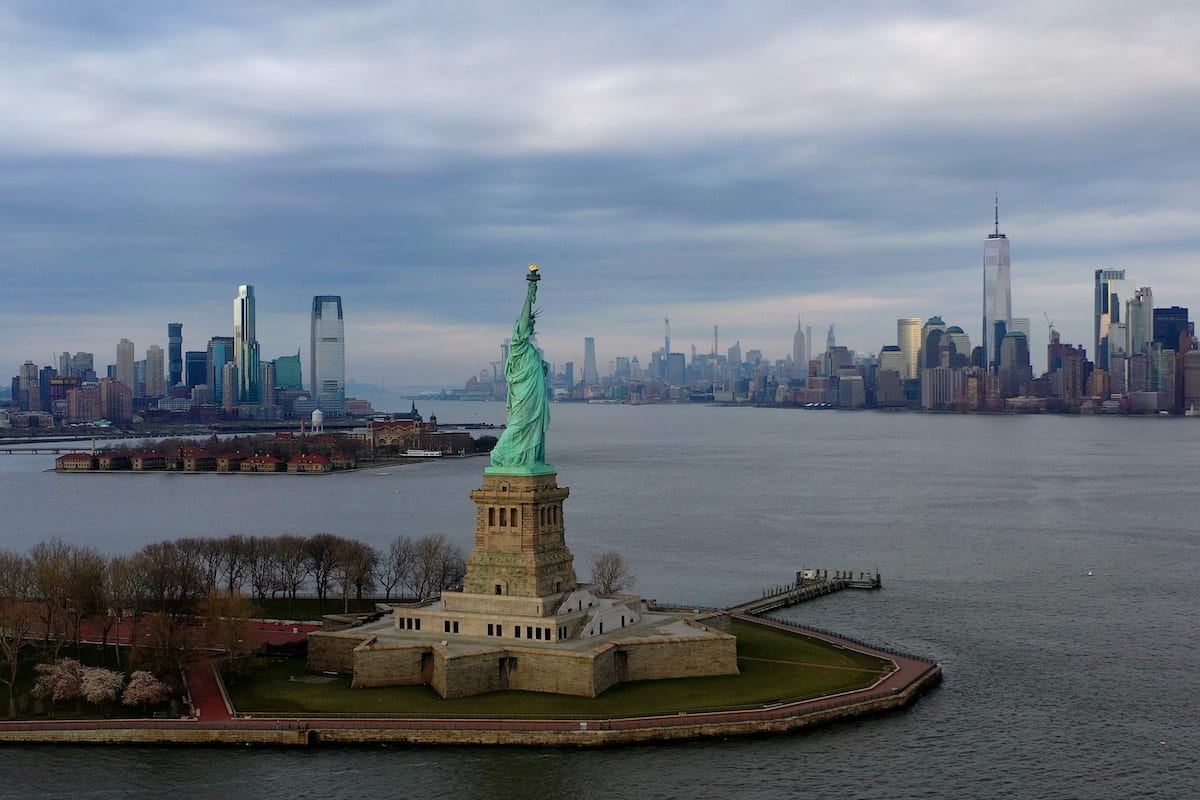 NEW JERSEY, USA APRIL 05 The Statue of Liberty is seen from the