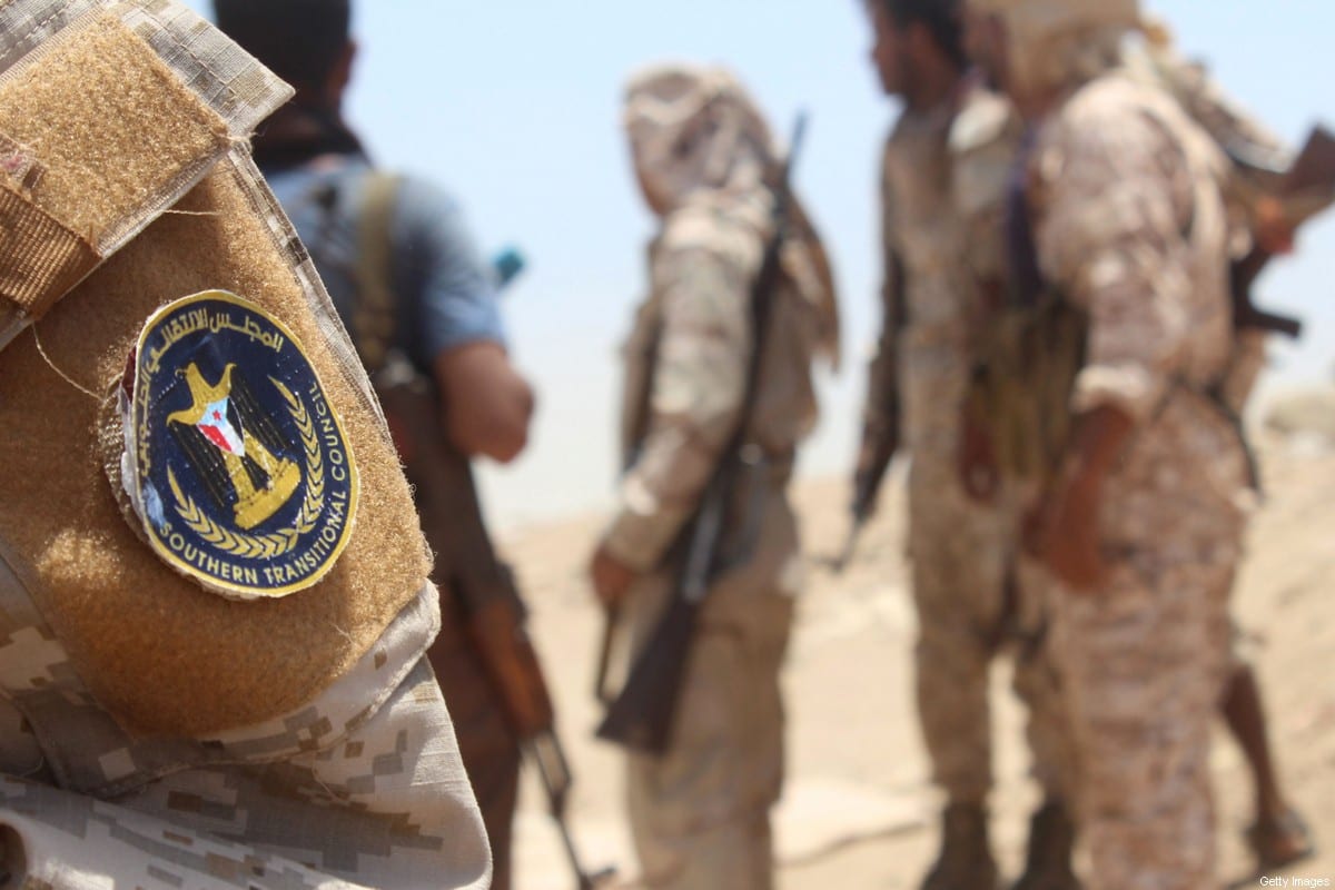 Fighters from of the Southern Transitional Council (STC) gather during clashes with Saudi-backed government forces in the Sheikh Salim area in the southern Abyan province on May 12, 2020 [SALEH AL-OBEIDI/AFP via Getty Images]