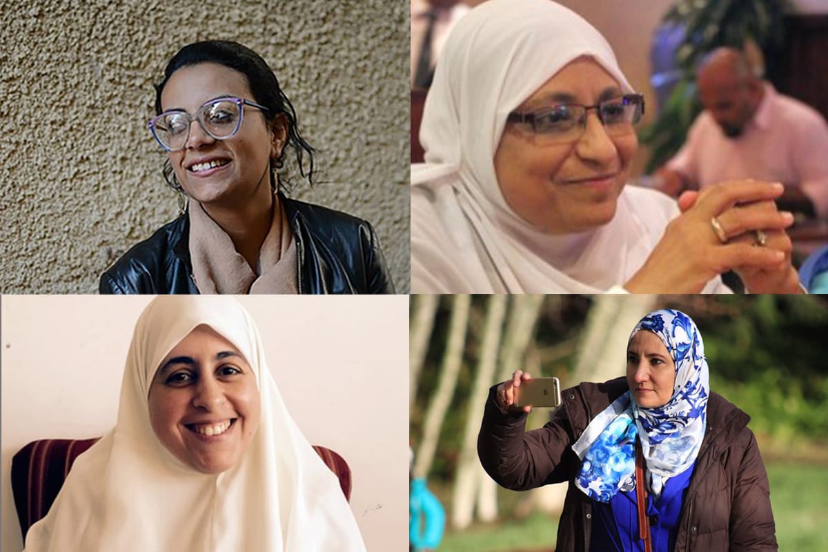 Some of the few women imprisoned in Egypt: Mahienour El-Massry, a human rights lawyer (1L), Hoda Abdelmonem, legal advisor to ECFR (2R), Aisha Khairat Al-Shater (3L) and Ola Al-Qaradawi, the daughter of the Chairman of the International Union of Muslim Scholars Sheikh Yusuf Al-Qaradawi 