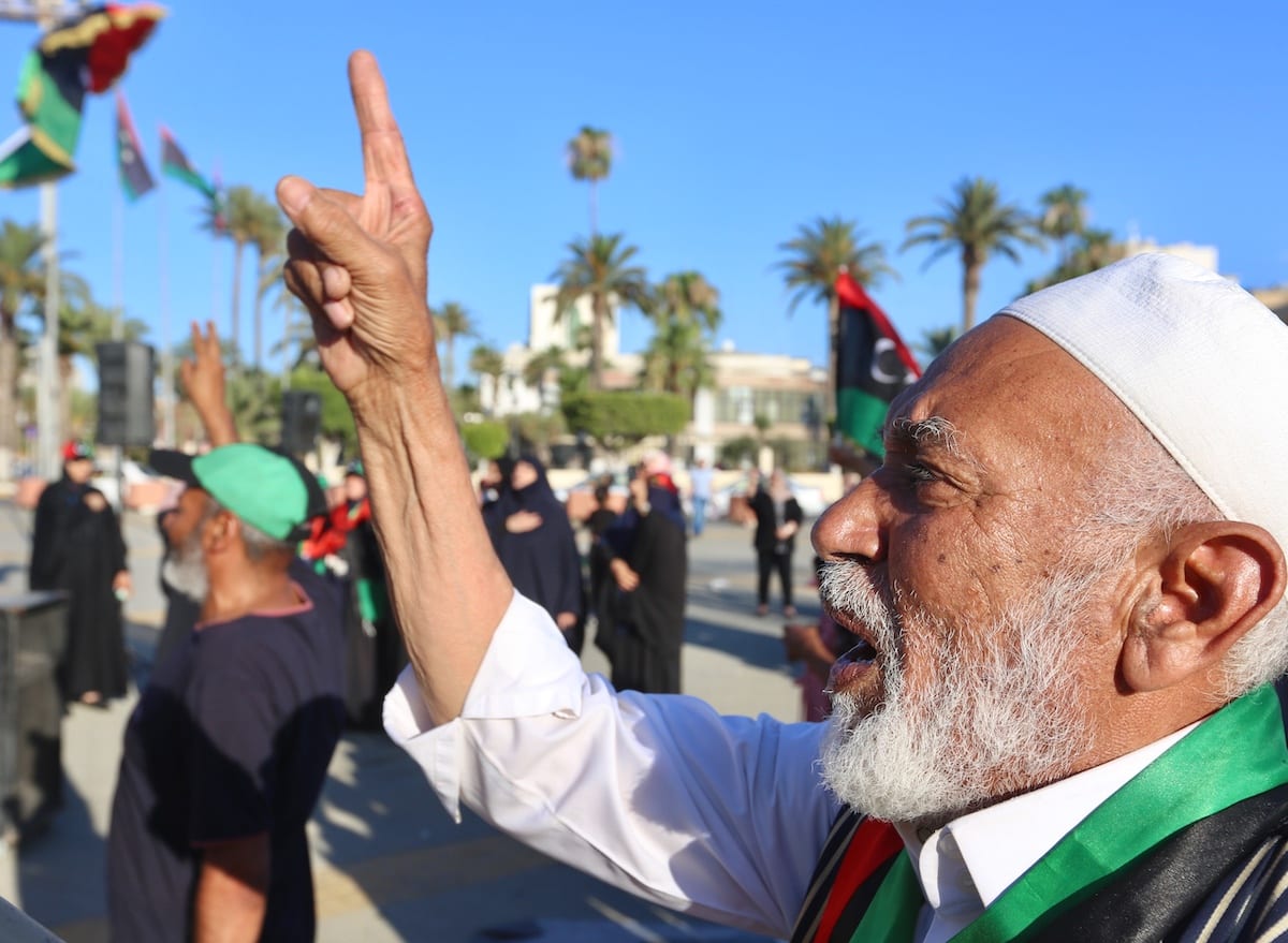 People protest against President of Egypt Abdel-Fattah Al-Sisi following his intervention threat at Martyrs Square in Tripoli, Libya on 21 June 2020. [Hazem Turkia - Anadolu Agency]