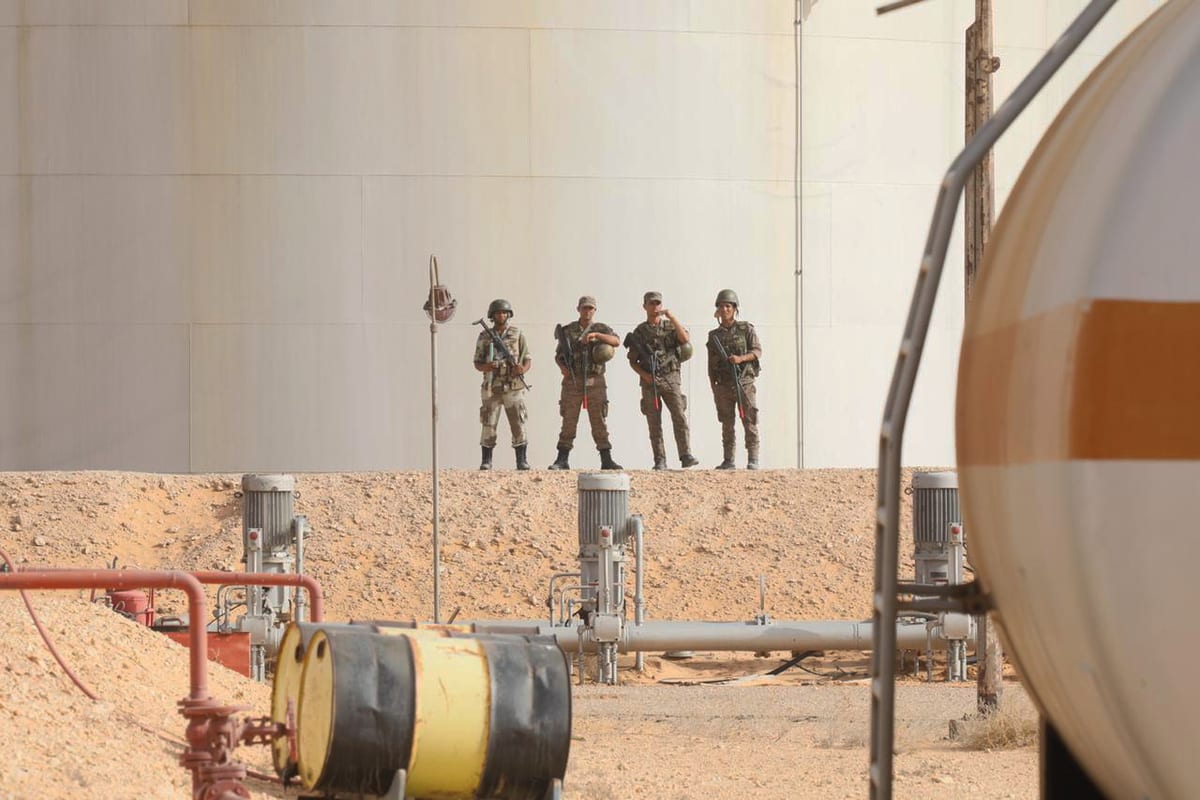 Tunisian military takes measures as people gather outside an oil production site to protest against unemployment in Kamur region of Tataouine, Tunisia on July 16, 2020 [Nacer Talel - Anadolu Agency]