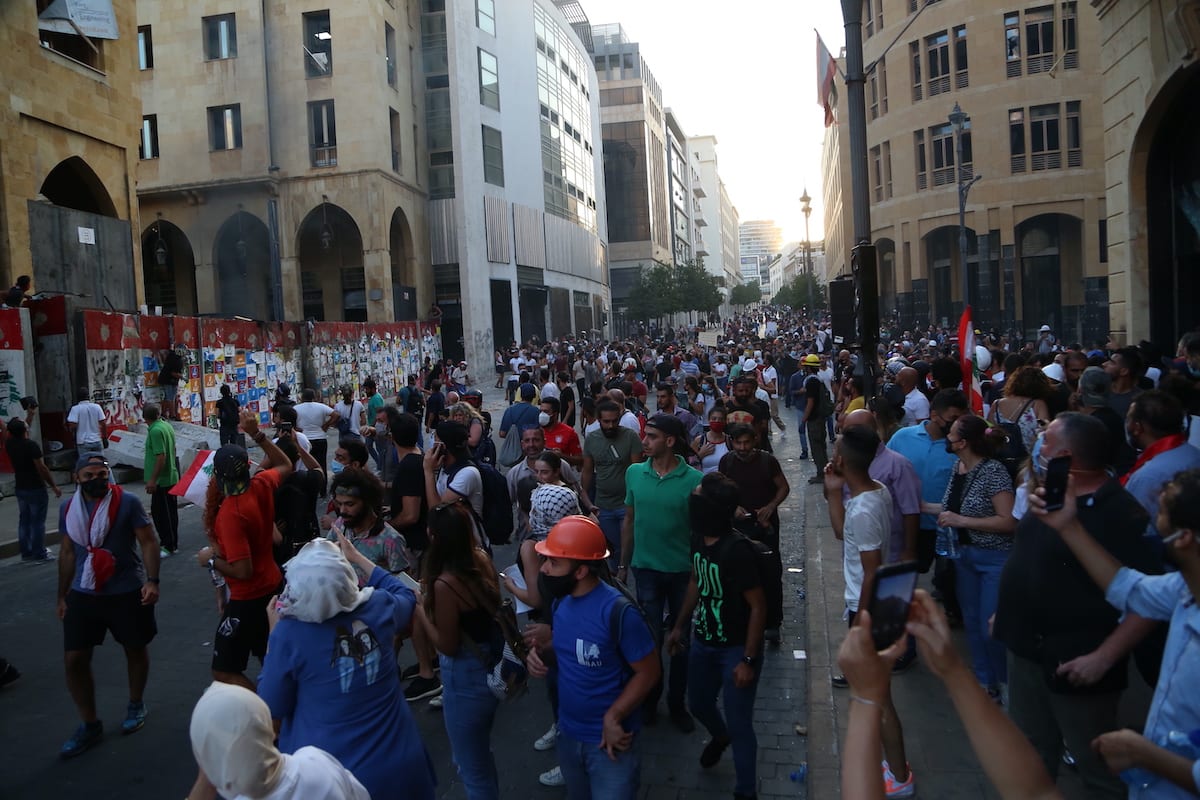 BEIRUT, LEBANON AUGUST 11 Lebanese demonstrators gather to march