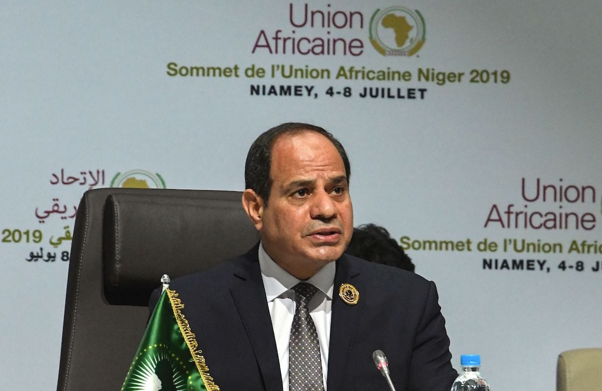 Egyptian President and African Union (AU) chairman Abdel Fattah Al-Sissi speaks during the closing ceremony of the African Union summit at the Palais des Congres in Niamey, on 8 July 2019. [ISSOUF SANOGO/AFP via Getty Images]
