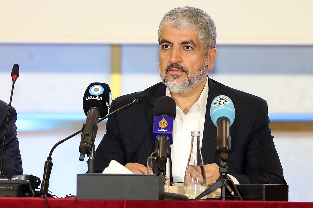 Exiled Chief of Hamas' Political Bureau Khaled Meshaal speaks during conference in the Qatari capital, Doha on 1 May 2017. [KARIM JAAFAR/AFP via Getty Images]