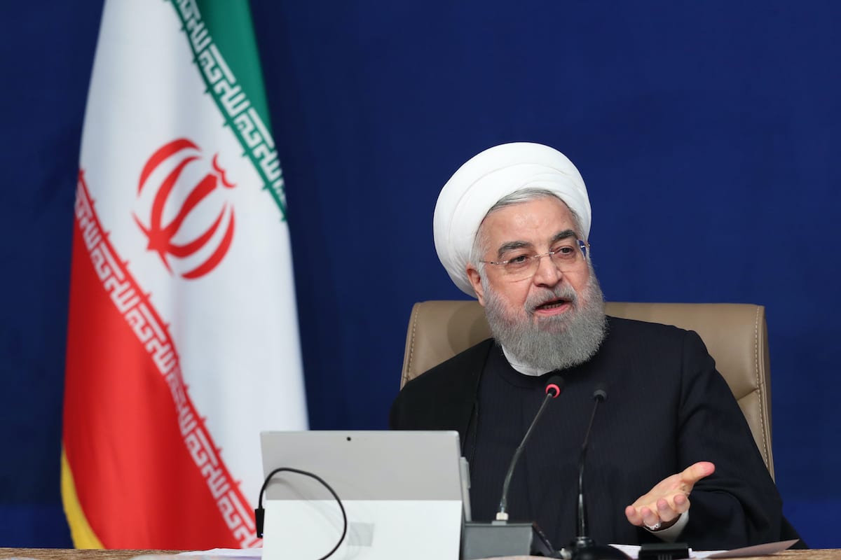 Iranian Presiden Hassan Rouhani makes statesments on the United States' sanctions against Iran during a press conference in Tehran, Iran on 2 September 2020. [Iranian Presidency / Handout - Anadolu Agency]