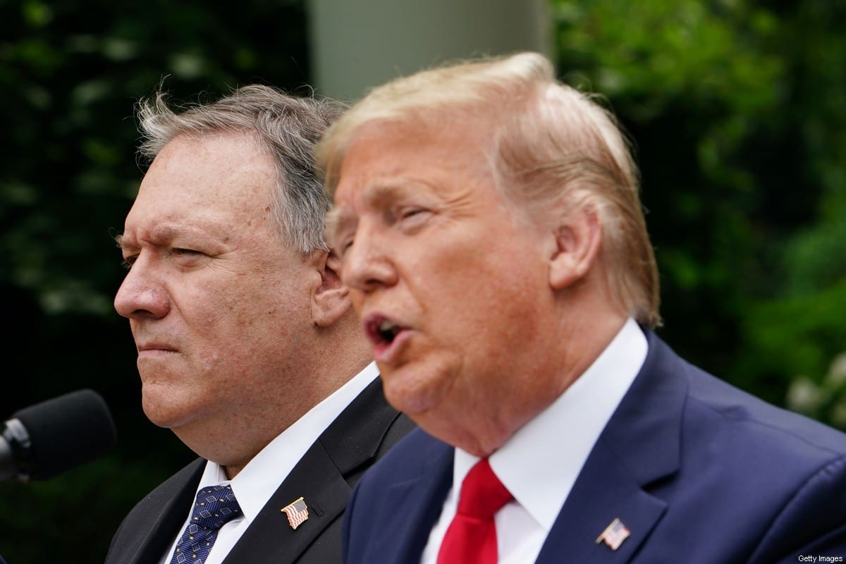 Outgoing US President Donald Trump, with US Secretary of State Mike Pompeo in in Washington, DC on 29 May 2020 [MANDEL NGAN/AFP/Getty Images]
