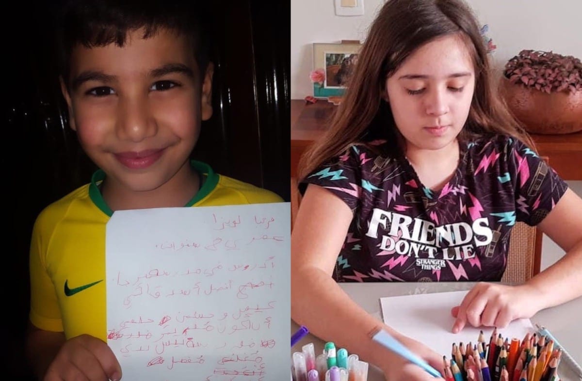 Mousa, 8 years old and from Lebanon, sent his letter to Louisa, a 10-year-old Brazilian girl, telling her about his dream to be a school principal, September 2020 [Angela Bastos]