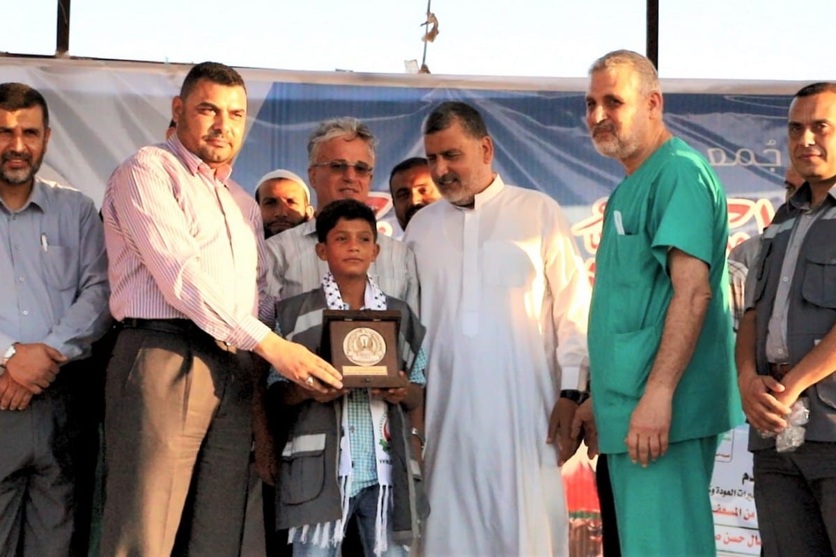 Ezzeddin Samsoum, 13, was recognised as a 'child hero' for his bravery during the Great Return March when he rescued an injured man