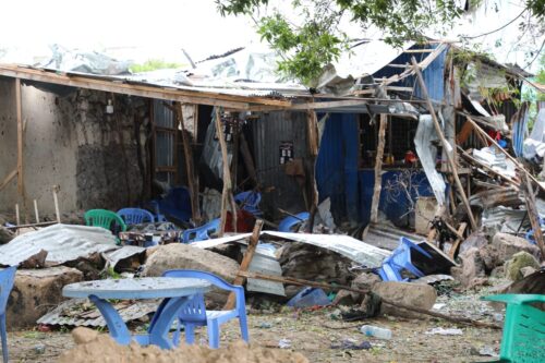 A view of the damaged area after a suicide bomber targeted a busy restaurant in Mogadishu, Somalia on 17 November 2020 [Sadak Mohamed/Anadolu Agency]