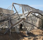 Palestinian farmers' agriculture fields and greenhouses are damaged after an airs trike by carried out by Israeli warplanes on 22 November 2020 in Gaza [Mustafa Hassona/Anadolu Agency]