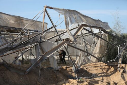 Palestinian farmers' agriculture fields and greenhouses are damaged after an airs trike by carried out by Israeli warplanes on 22 November 2020 in Gaza [Mustafa Hassona/Anadolu Agency]