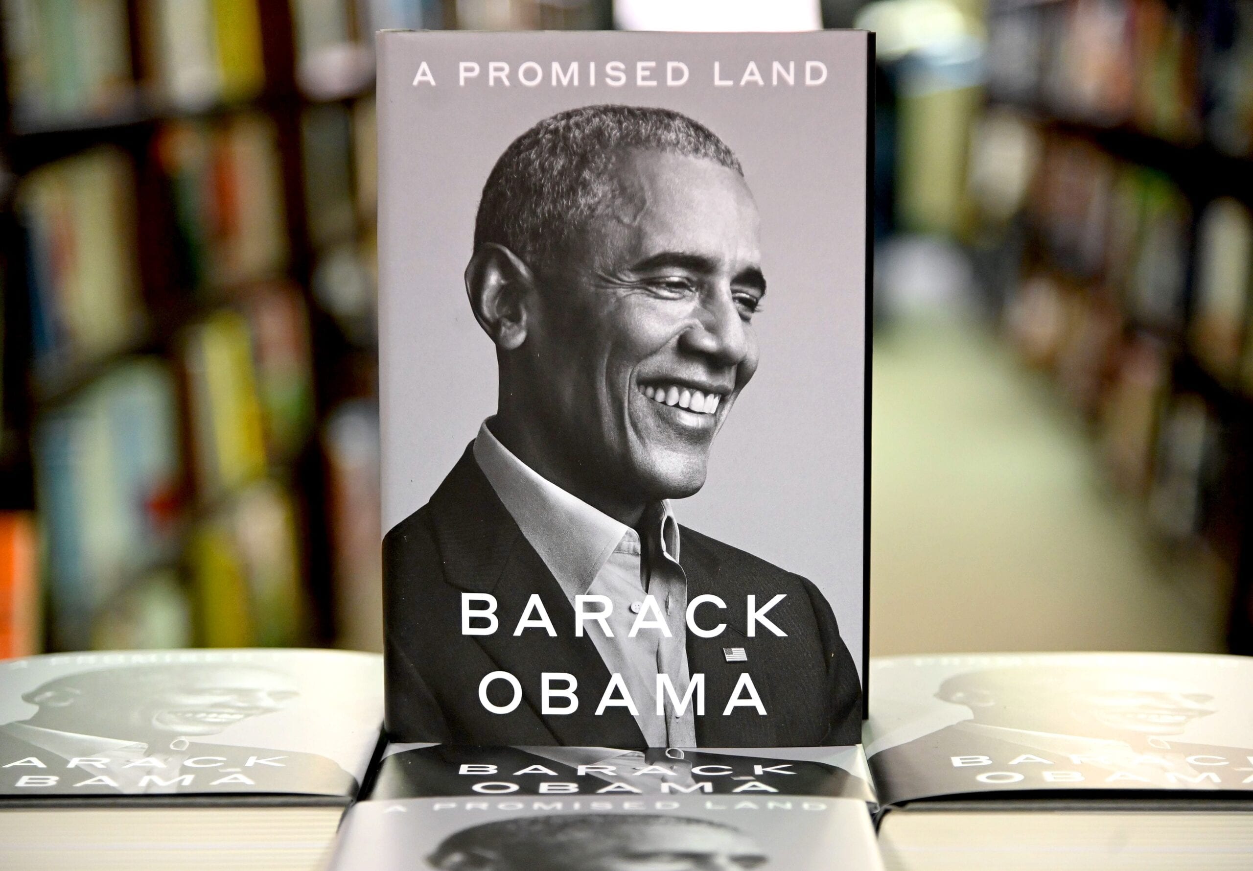 President Barack Obama's memoir 'A Promised Land' at a book store in New York on 17 November 2020 [Jamie McCarthy/Getty Images]