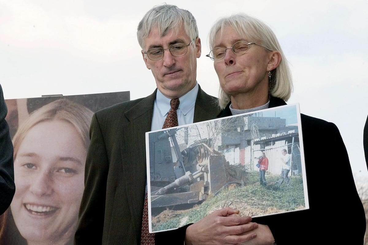 Craig and Cynthia Corrie at a press conference on Capitol Hill in Washington, DC as they talk about their daughter Rachel who was run over by an Israeli bulldozer during a demonstration in the Gaza Strip in 2003 on 19 March 2003 [STEPHEN JAFFE/AFP via Getty Images]