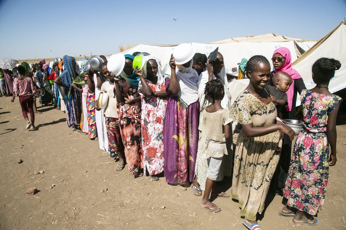 Ethiopians, who fled the conflict in the Tigray, can be seen at a refugee camp in Sudan on December 14, 2020 [Mahmoud Hjaj/Anadolu Agency]