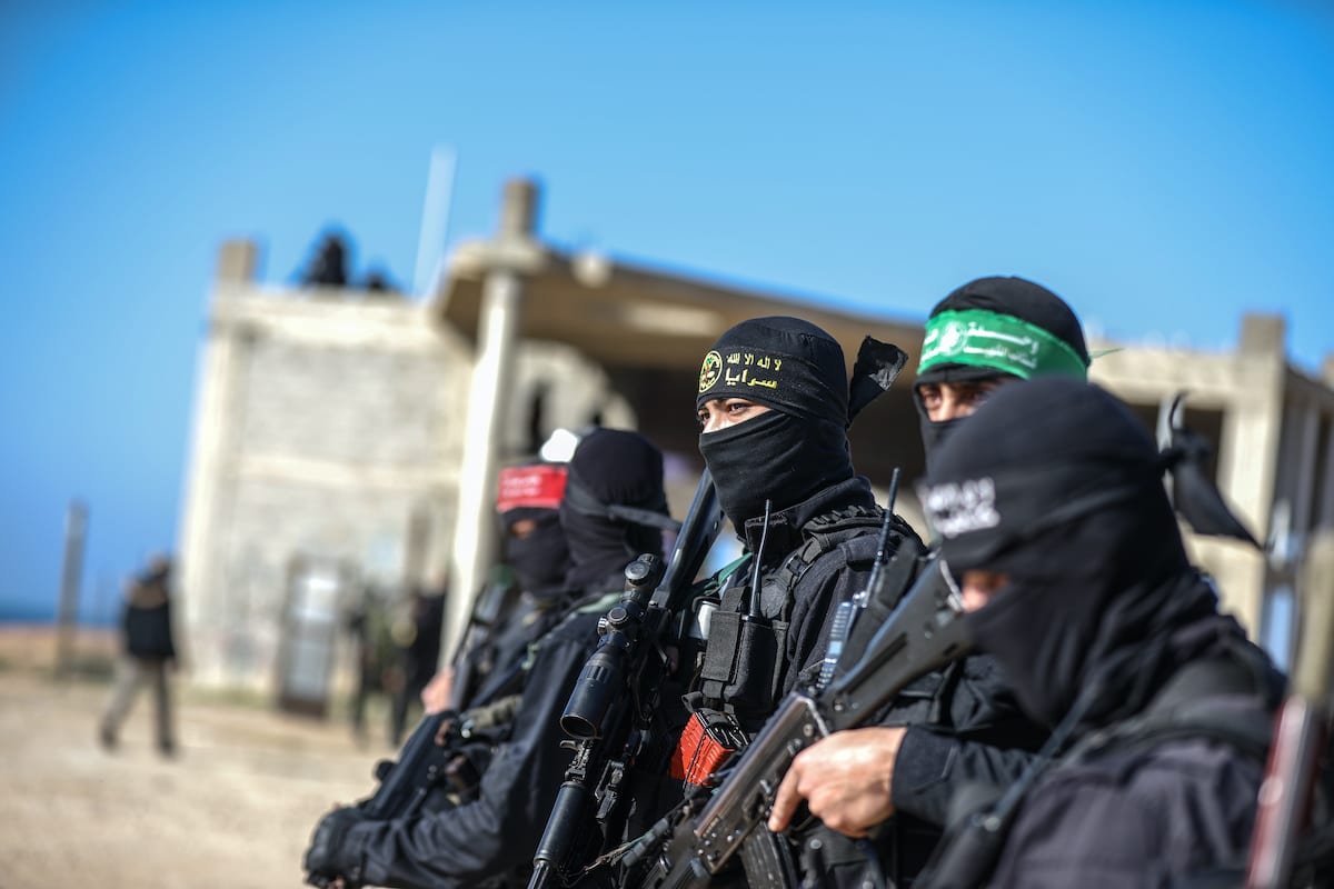 Military wings of Palestinian groups in the Gaza Strip take part in a joint military exercise, on December 29, 2020 in Gaza City, Gaza [Ali Jadallah - Anadolu Agency]