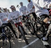 Dozens of Palestinians who lost their legs in Israeli attacks on the Strip participated in a cycling race organised by the Rehabilitation and Social Training Association in cooperation with the Medical Aid Society in the Nuseirat refugee camp on 21 December 2020 [Mohammed Asad/Middle East Monitor]