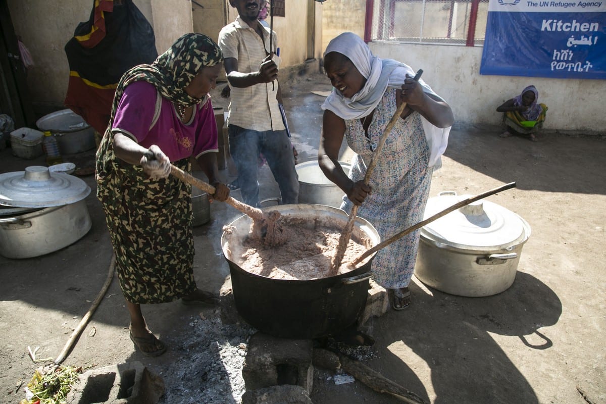 Food being prepared for refugees in Kassala, Sudan on 14 December 2020 [Mahmoud Hjaj/Anadolu Agency]
