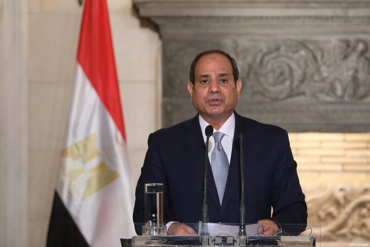 Egyptian President Abdel Fattah al-Sisi speaks during a joint news conference with Greek Prime Minister at Maximos Mansion in Athens on November 11, 2020. (Photo by Costas BALTAS / various sources / AFP) (Photo by COSTAS BALTAS/AFP via Getty Images)