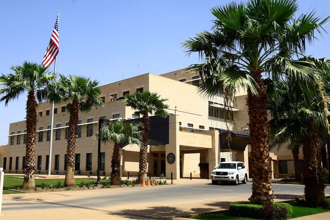 The US embassy in the Sudanese capital of Khartoum on 7 October 2017 [ASHRAF SHAZLY/AFP via Getty Images]