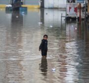 Flooded street caused by heavy rainfall in Gaza City, Gaza on 17 December 2020 [Ali Jadallah/Anadolu Agency]