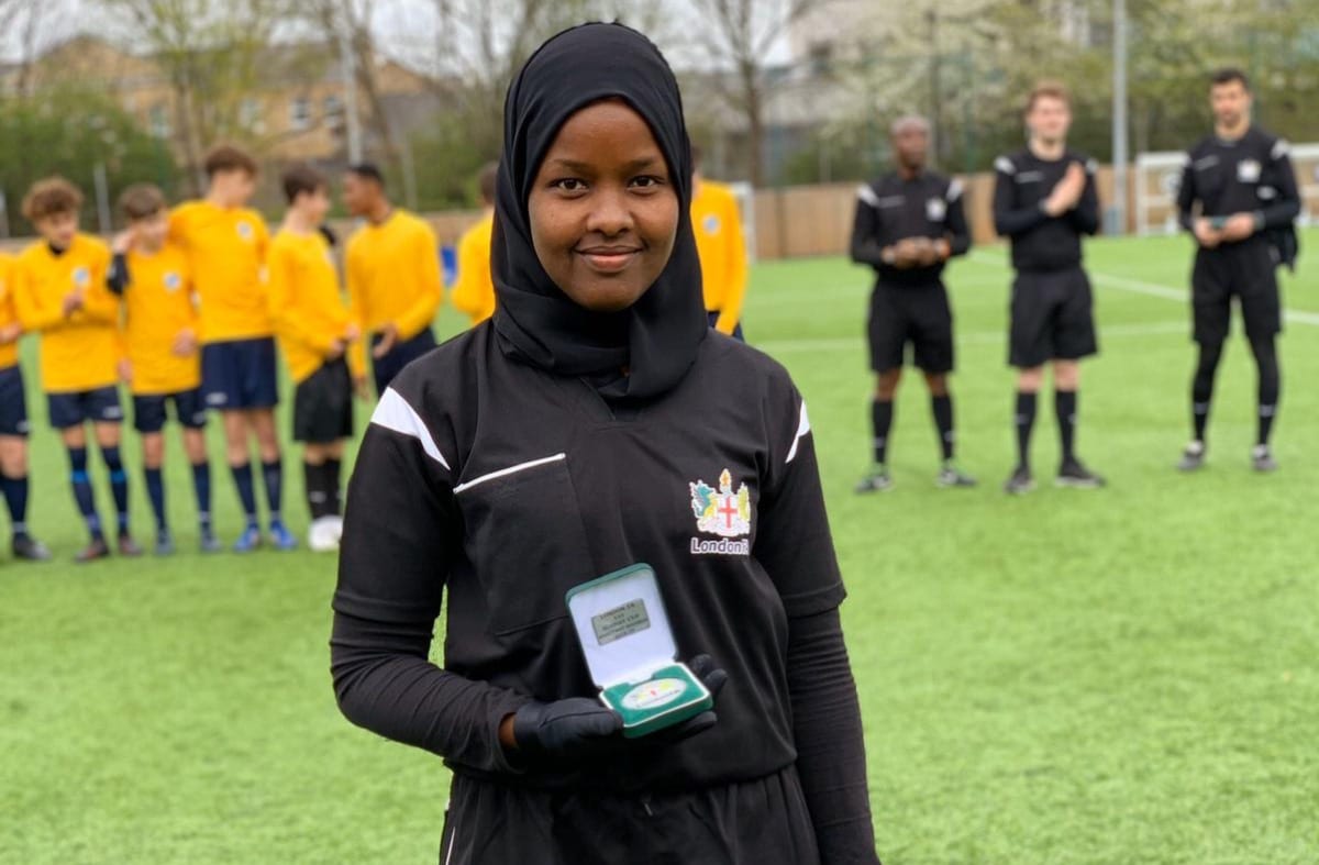 Jawahir Roble is a a Somali-born British football referee and the UK's first female Muslim official [Jawahir Roble/provided]