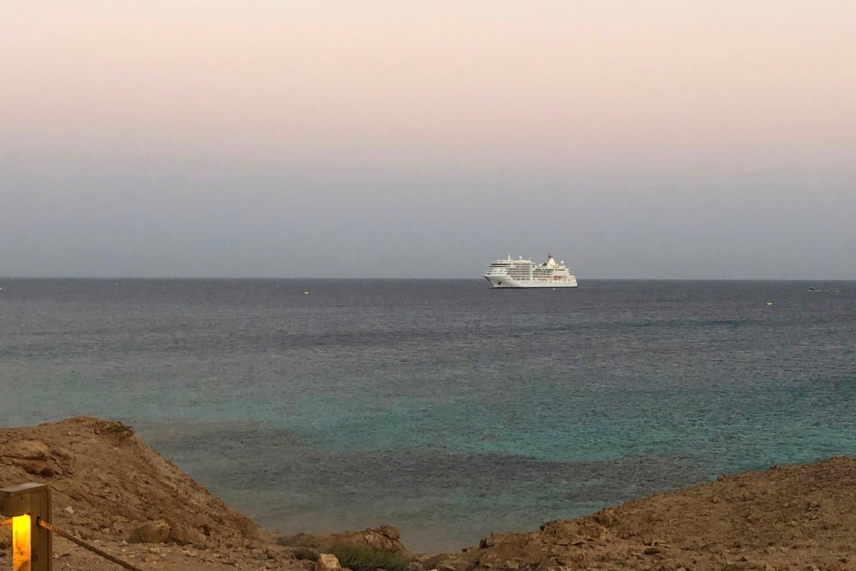 The Silver Spirit cruise ship is pictured anchored off the Sindala island, one of two islands which form Saudi's planned NEOM megaproject on on 29 September 2020 [ANUJ CHOPRA/AFP/Getty Images]